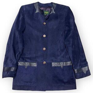 Vintage 90s Genuine LEATHER Suede DANIER Luxury Designer Blue Jacket - Womens XS